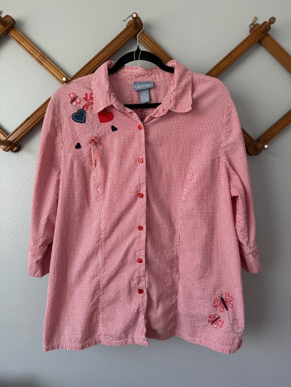 Liz & Me Red Gingham Valentine's Day Blouse (XL)